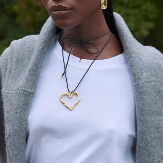 Womens Necklace Gold Black Rope Gold Plated Stainless Steel