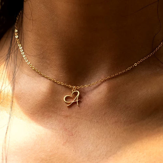 Women’s Gold Necklace Heart Design Stainless Steel Custom Initial