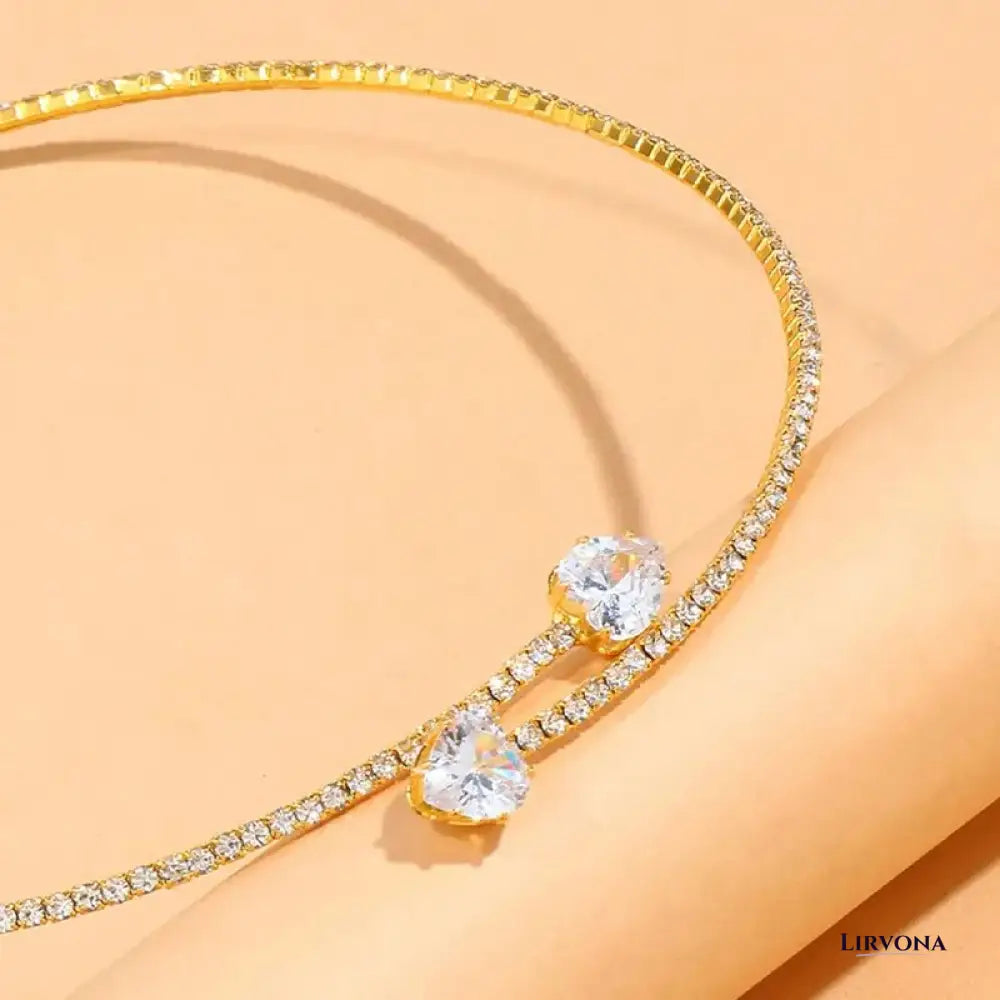 Women’s Gold Choker Necklace Stainless Steel with Diamond Accents