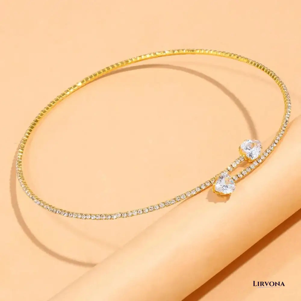 Women’s Gold Choker Necklace Stainless Steel with Diamond Accents
