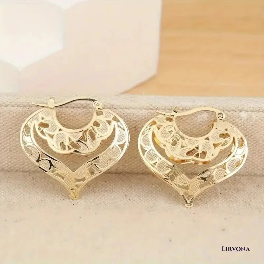 Women’s Gold Earrings Heart Design Stainless Steel