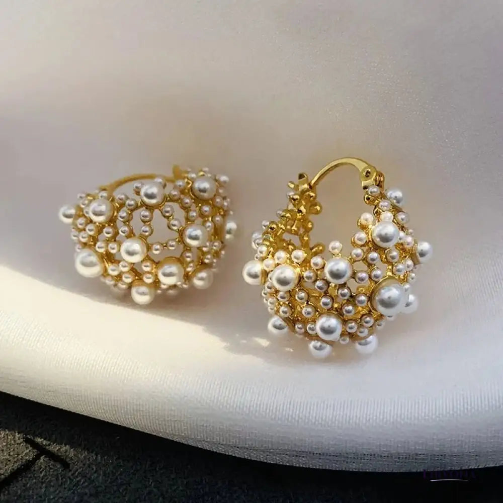 Women’s Gold Hoop Earrings with Imitation Pearls Stainless Steel