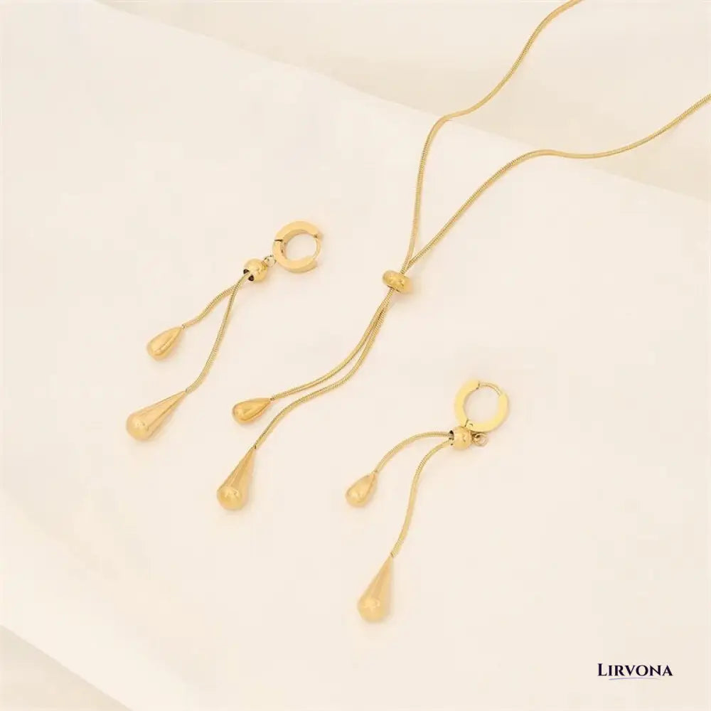 Women’s Necklace and Earrings Set Silver Stainless Steel Adjustable Lariat