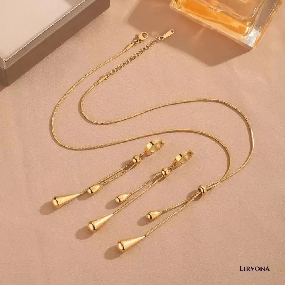 Women’s Necklace and Earrings Set Silver Stainless Steel Adjustable Lariat