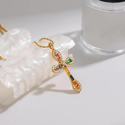 Women's Diamond Crucifix Necklace Gold Stainless Steel - 5