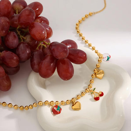 Women's Cherry Necklace Gold Stainless Steel - 4