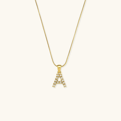 Women's Initial Letter Necklace Gold Stainless Steel Freshwater Pearls - 1