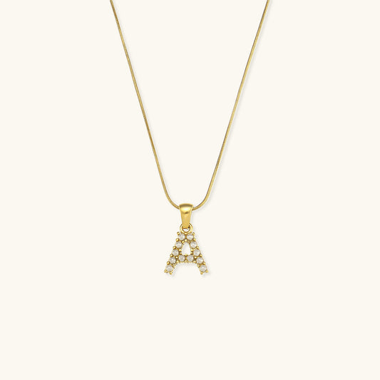 Women's Initial Letter Necklace Gold Stainless Steel Freshwater Pearls - 1