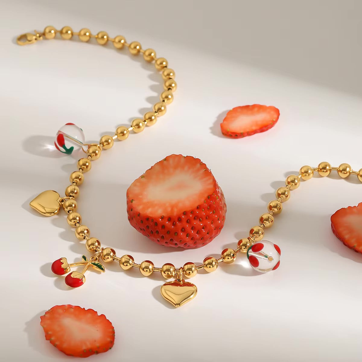Women's Cherry Necklace Gold Stainless Steel - 5