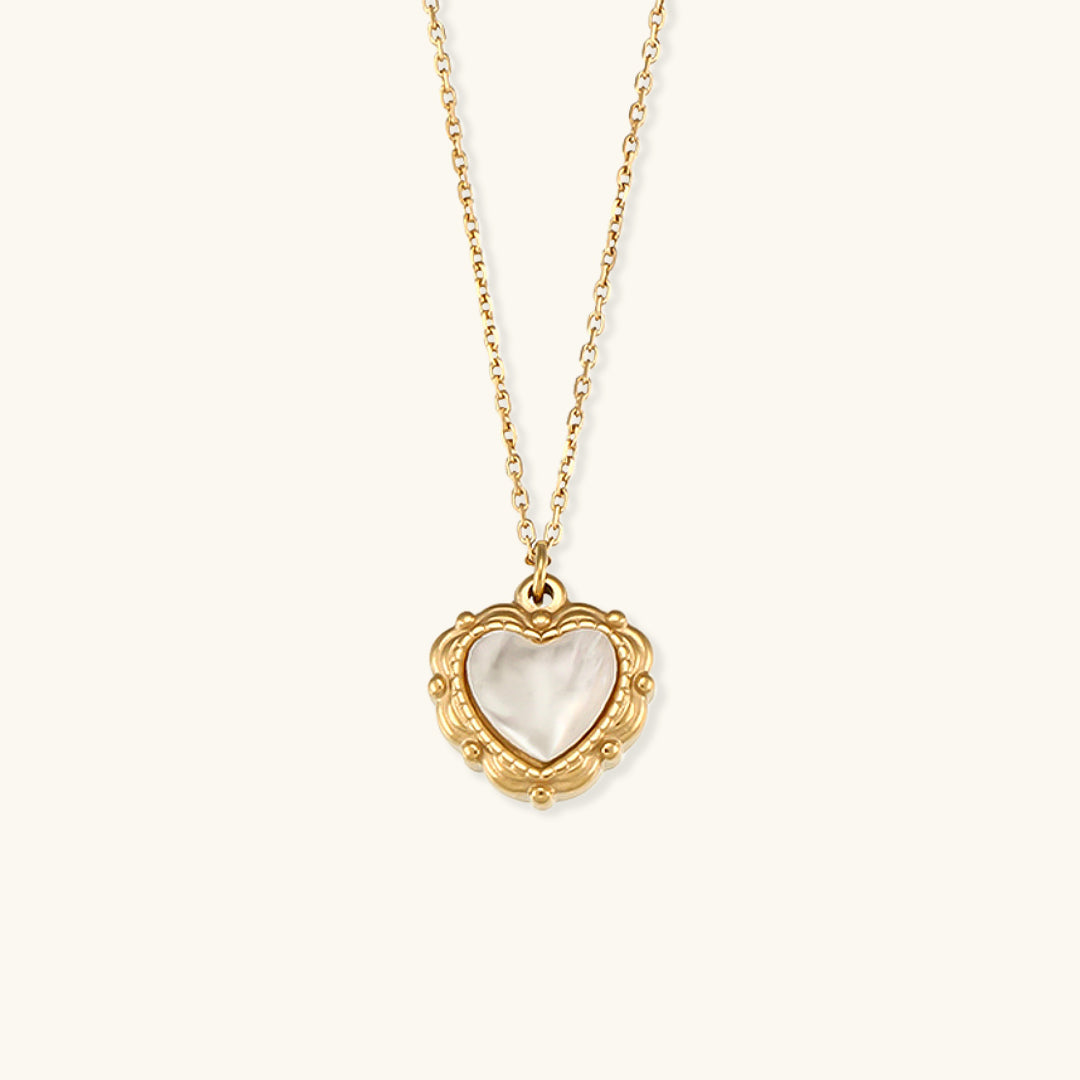 Women's Pearl Necklace Gold Stainless Steel Heart Pendant for Girlfriend - 1