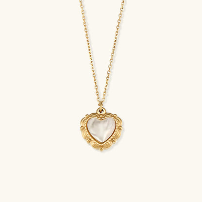 Women's Pearl Necklace Gold Stainless Steel Heart Pendant for Girlfriend - 1