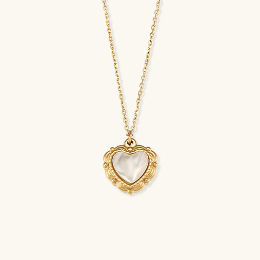 Women's Pearl Necklace Gold Stainless Steel Heart Pendant for Girlfriend - 1