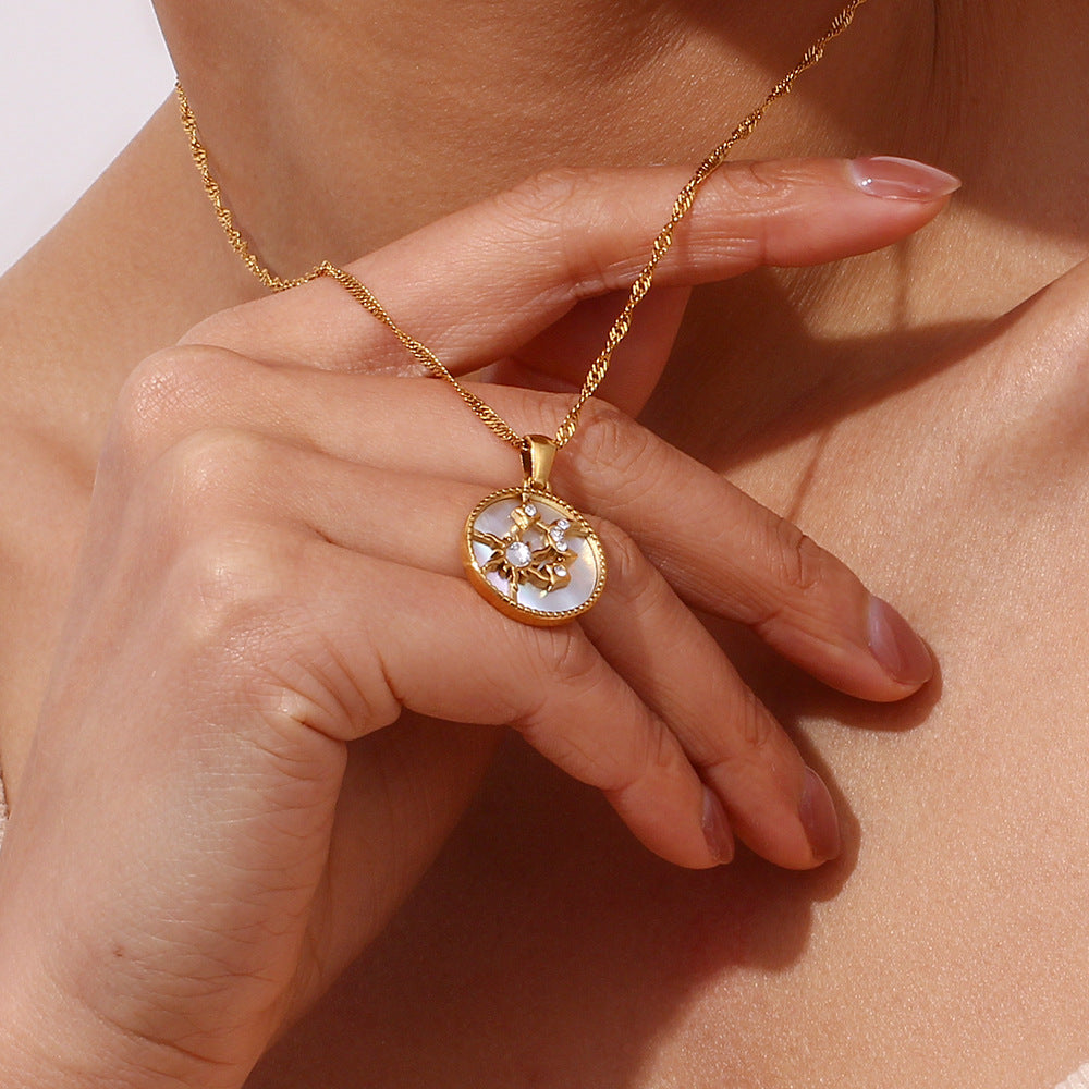 Women's Gold Necklace 18k Stainless Steel with Celestial Pendant - 6