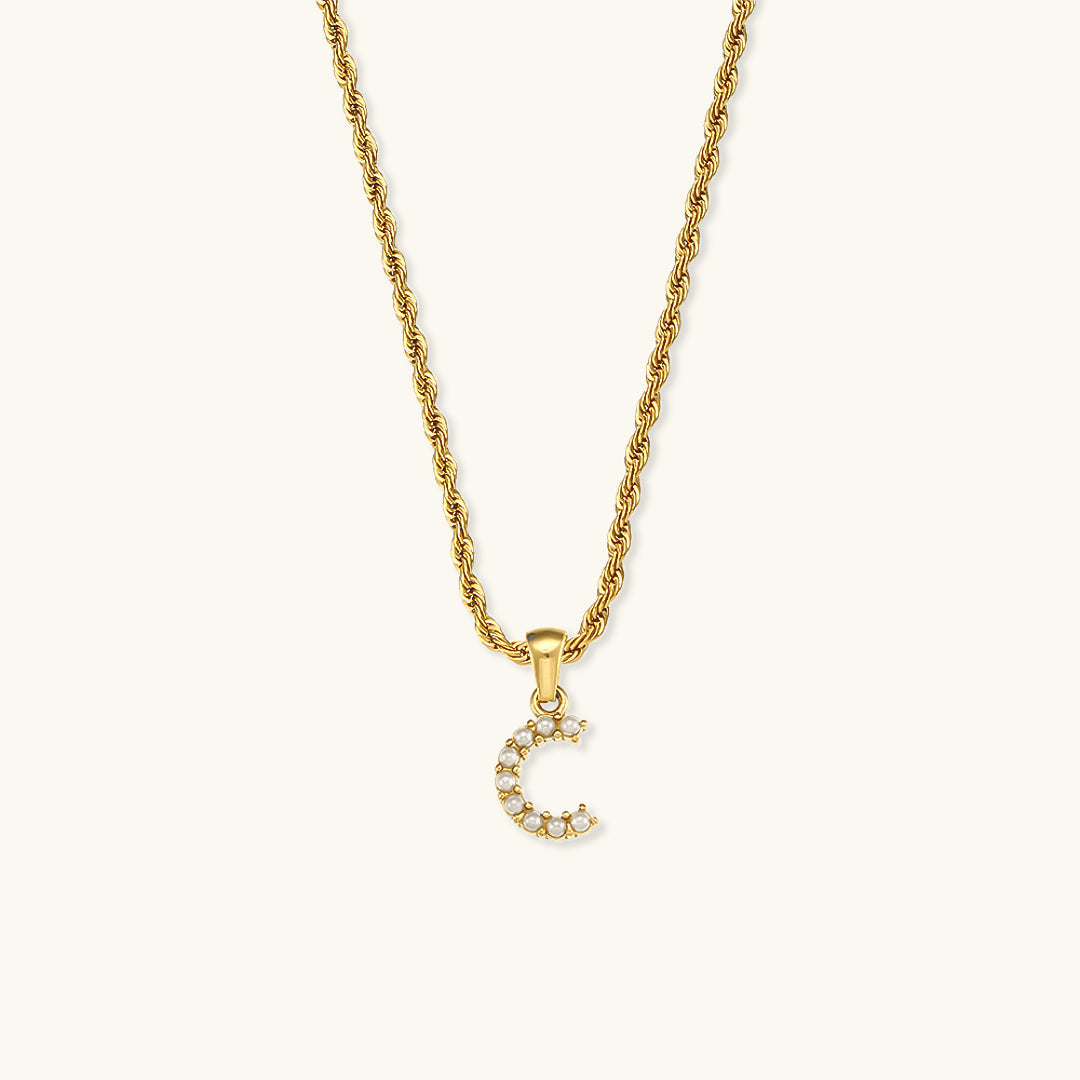 Women's Initial Necklace Gold Freshwater Pearl 18k Waterproof - 6