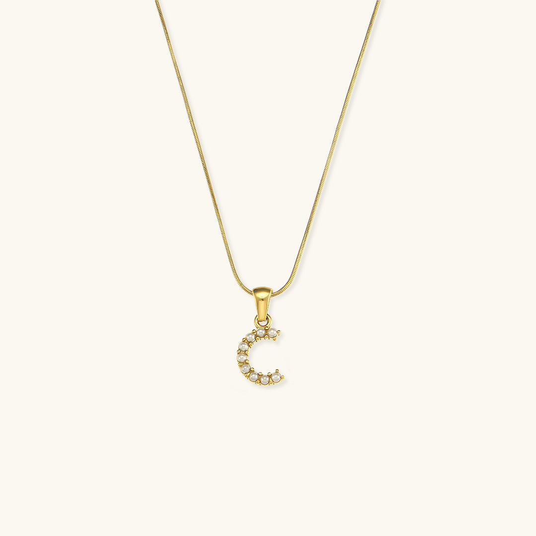 Women's Initial Letter Necklace Gold Stainless Steel Freshwater Pearls - 6