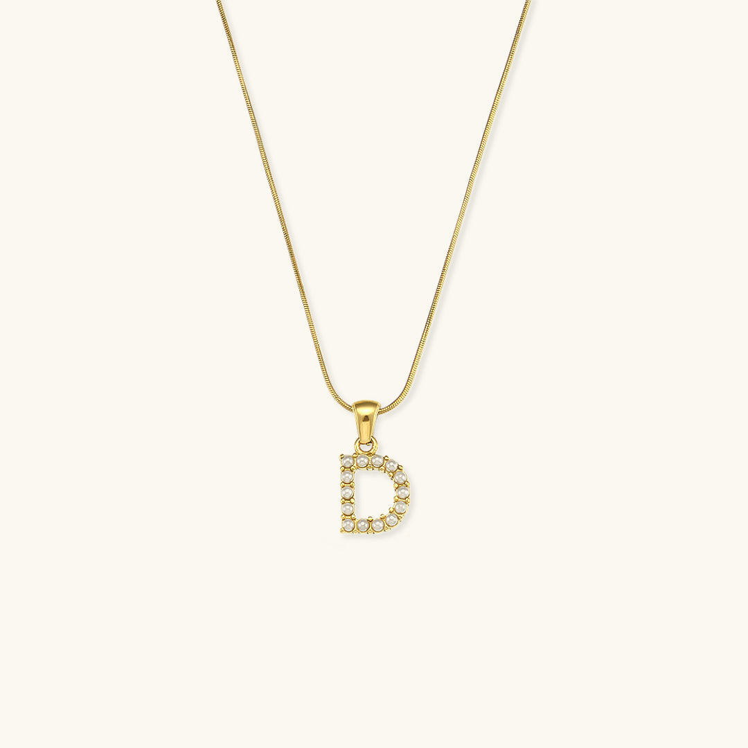 Women's Initial Letter Necklace Gold Stainless Steel Freshwater Pearls - 7