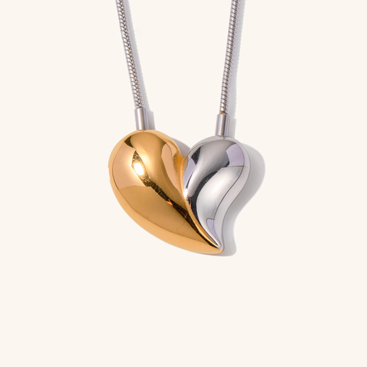 Women's Gold Heart Necklace Two-Tone Stainless Steel 17 Inch - 1