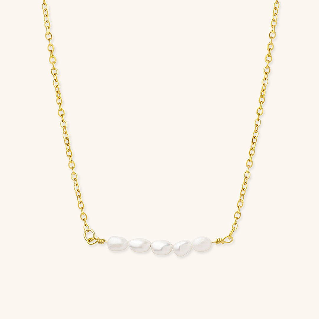 Women's Pearl Necklace Gold Stainless Steel Freshwater 17 Inches - 1