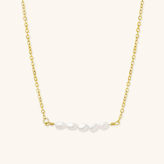 Women's Pearl Necklace Gold Stainless Steel Freshwater 17 Inches - 1