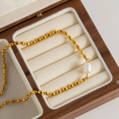 Women's Pearl Necklace White Freshwater Pearls 18k Gold - 4