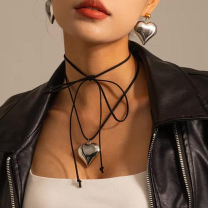 Womens Necklace Black 18K Gold Plated Stainless Steel