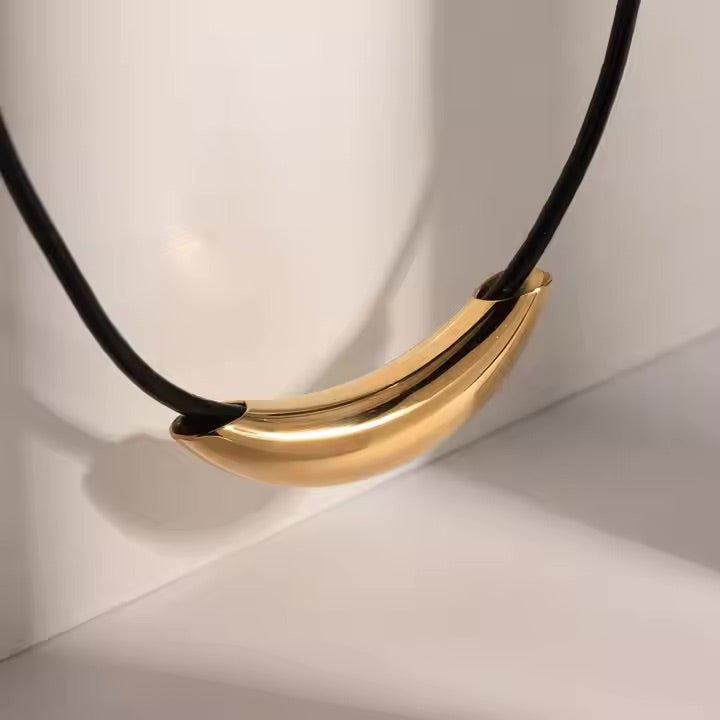 Women's Gold Pendant Necklace Black Cord Stainless Steel - 3