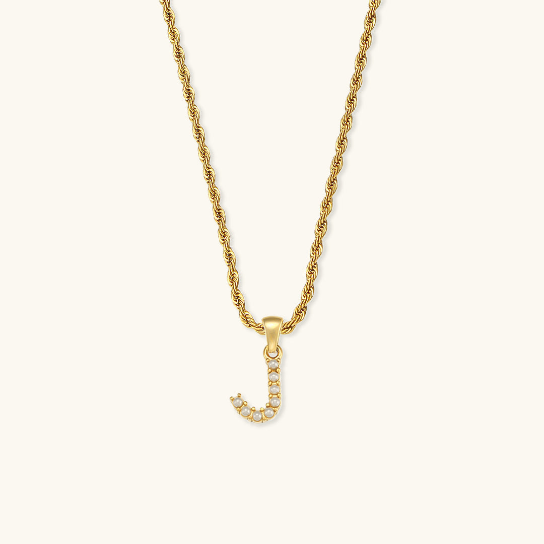 Women's Initial Necklace Gold Freshwater Pearl 18k Waterproof - 12