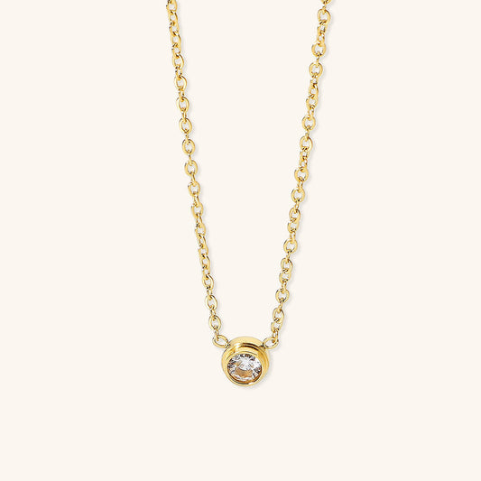 Women's Gold Necklace 18k Stainless Steel with Diamond Simulants - 1