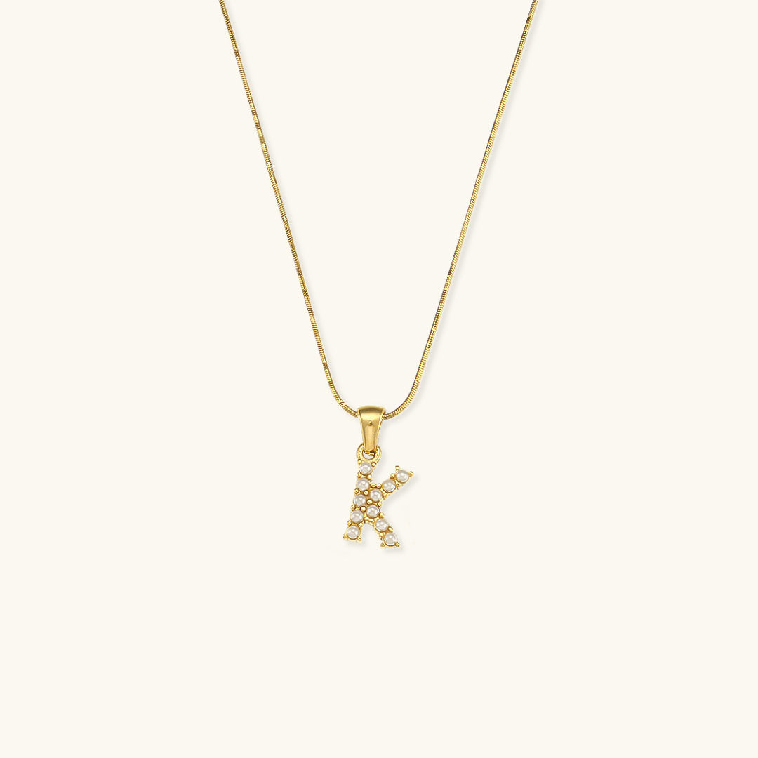 Women's Initial Letter Necklace Gold Stainless Steel Freshwater Pearls - 14