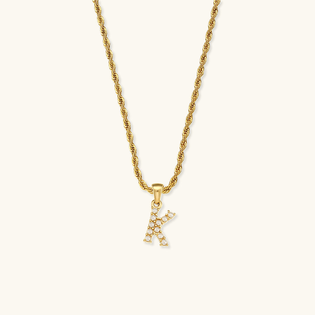 Women's Initial Necklace Gold Freshwater Pearl 18k Waterproof - 13