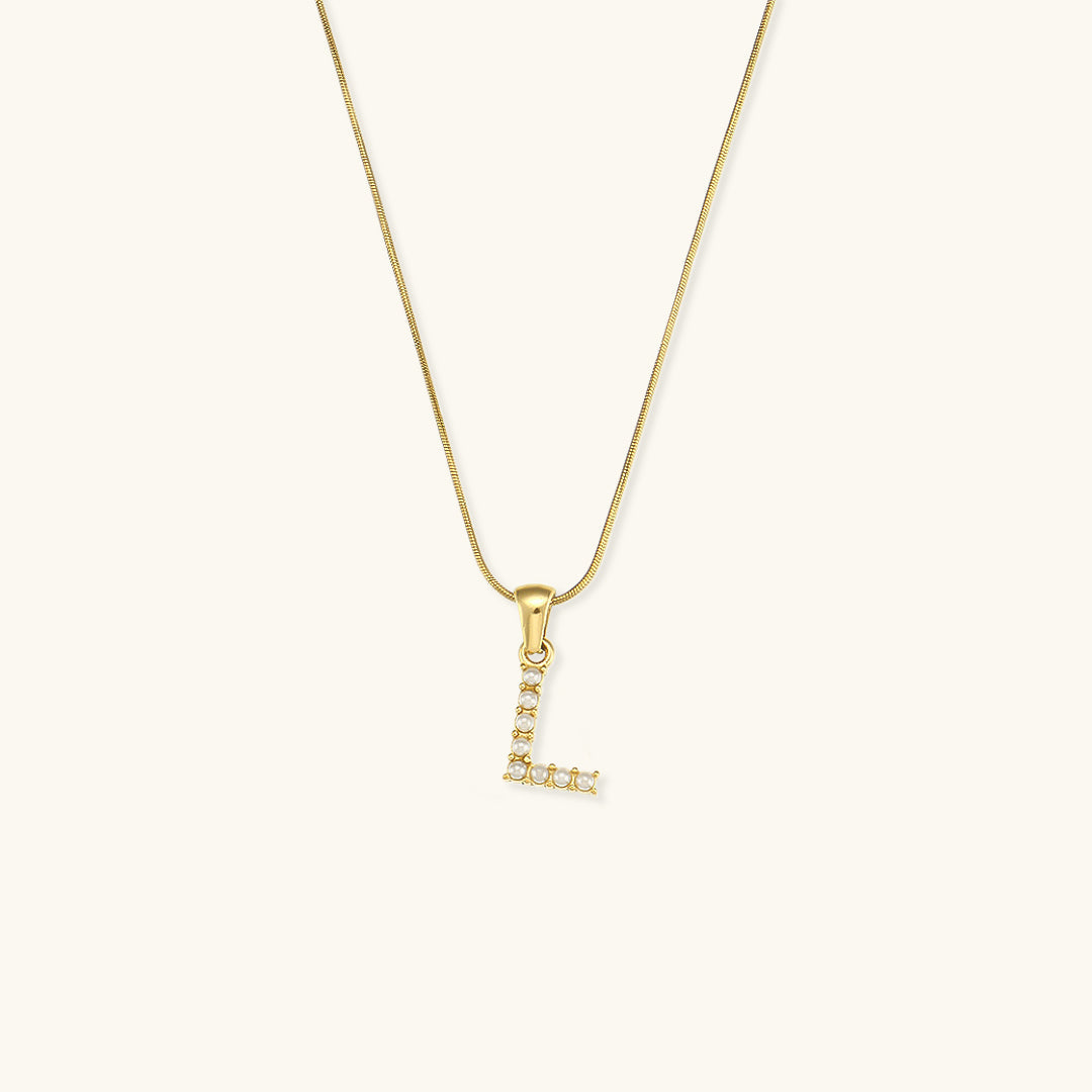 Women's Initial Letter Necklace Gold Stainless Steel Freshwater Pearls - 15