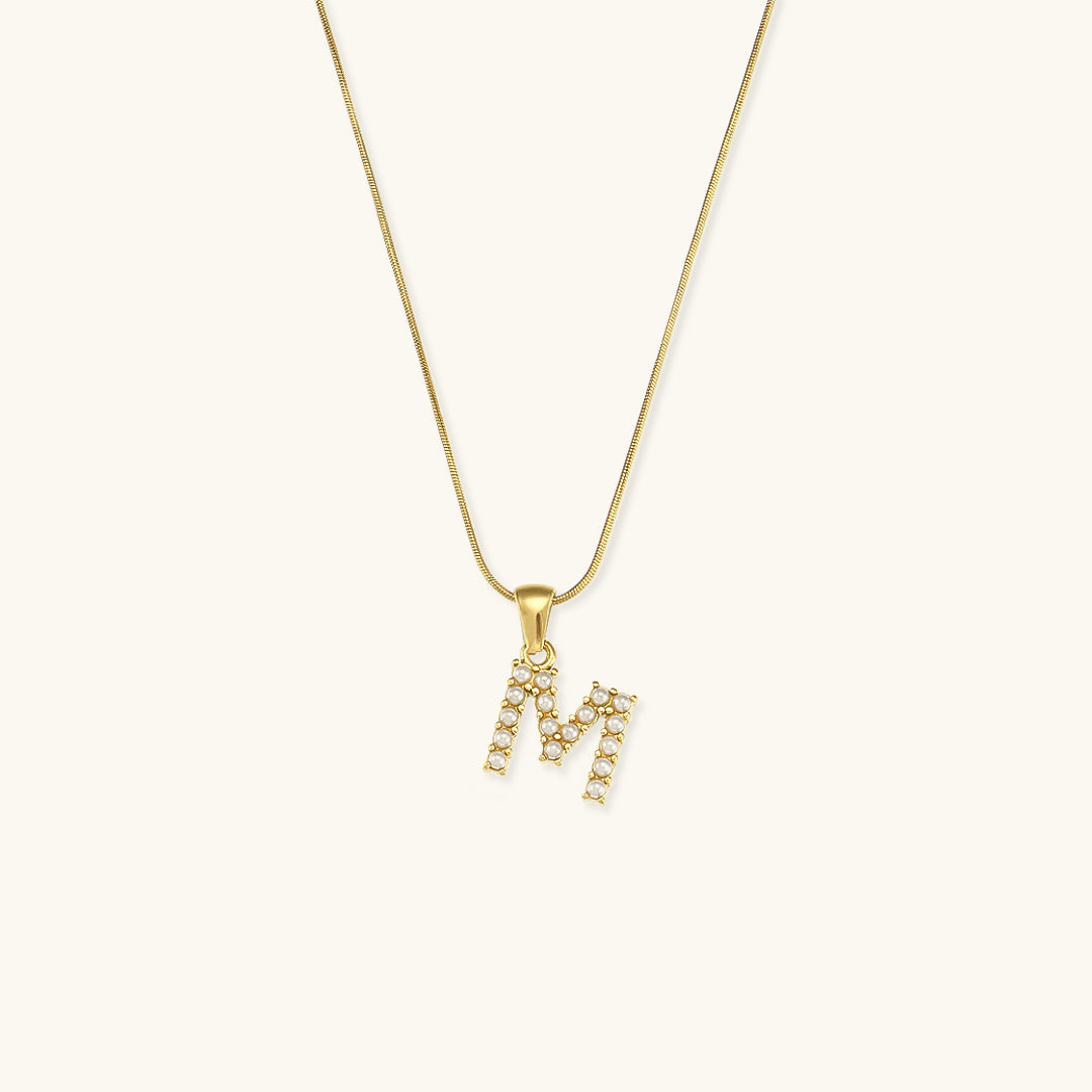 Women's Initial Letter Necklace Gold Stainless Steel Freshwater Pearls - 16