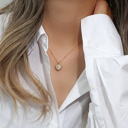 Women's Pearl Necklace Gold Stainless Steel Heart Pendant for Girlfriend - 2