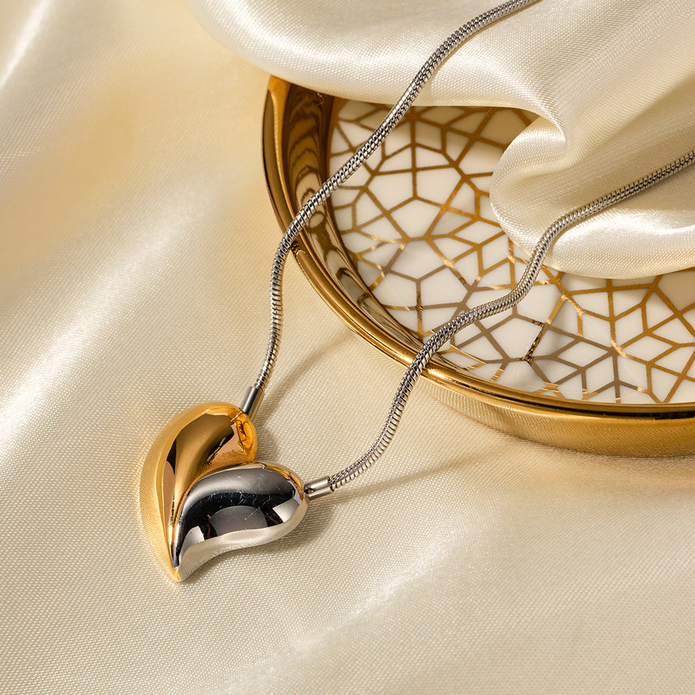 Women's Gold Heart Necklace Two-Tone Stainless Steel 17 Inch - 4