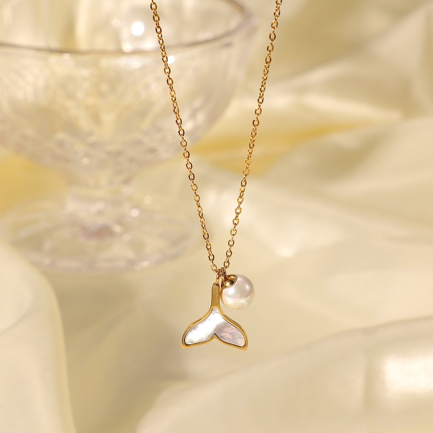 Women's Mermaid Necklace Gold Freshwater Pearl Stainless Steel - 5