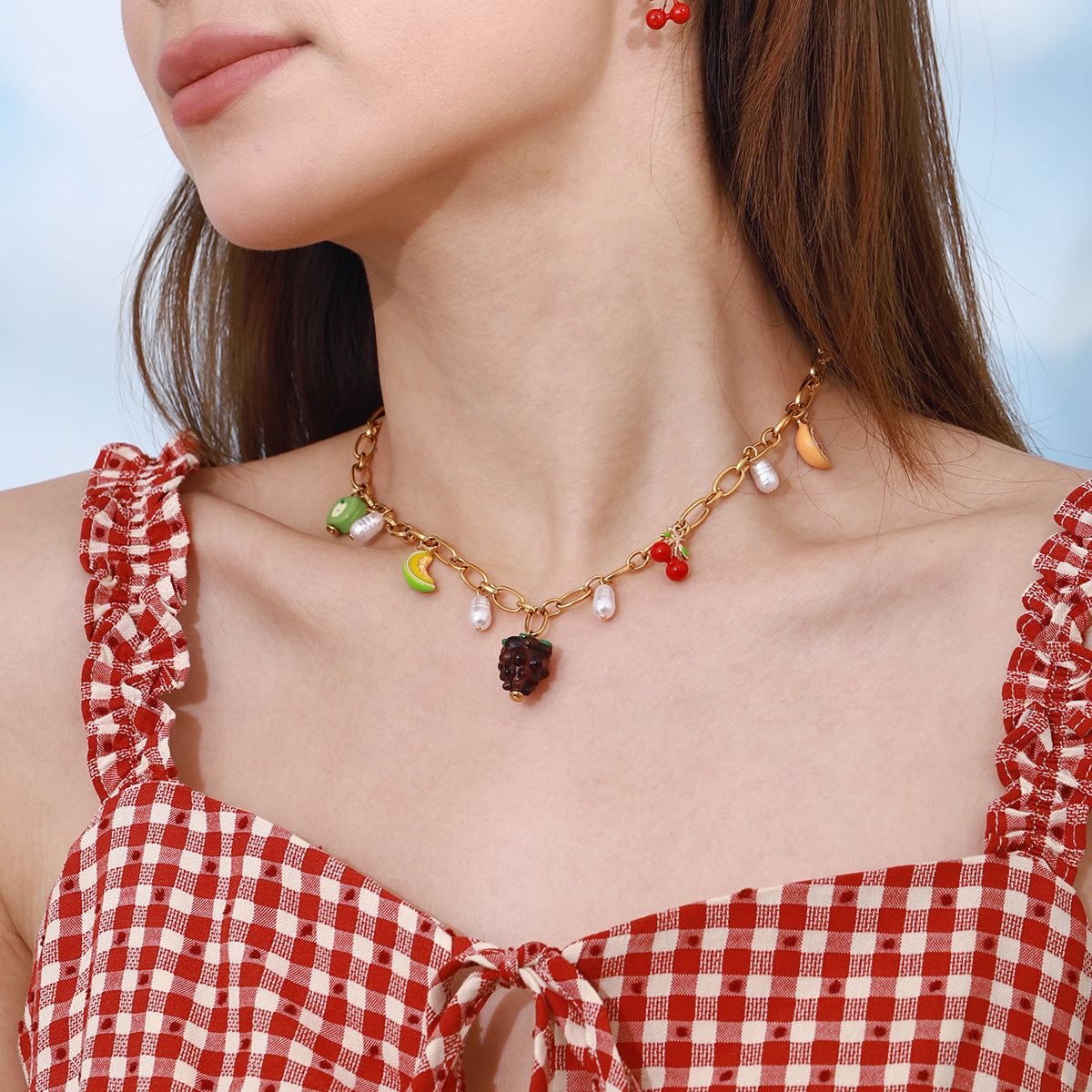 Women's Fruit Charm Necklace Gold Stainless Steel 18k - 2