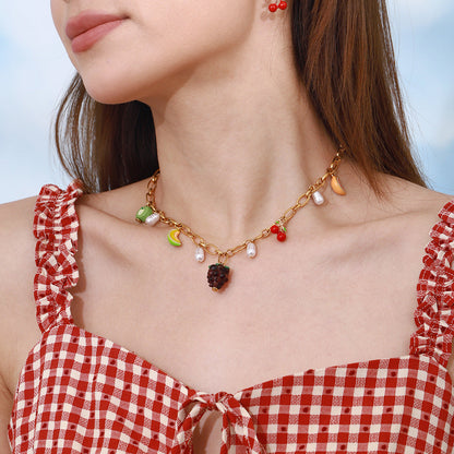 Women's Fruit Charm Necklace Gold Stainless Steel 18k - 2