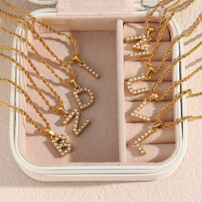 Women's Initial Necklace Gold Freshwater Pearl 18k Waterproof - 3