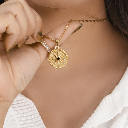Women's Compass Necklace Gold Stainless Steel - 5