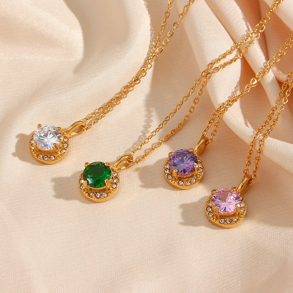 Women's Gemstone Necklace Gold Stainless Steel - 3