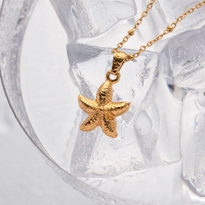 Women's Starfish Pendant Necklace Gold Stainless Steel - 6