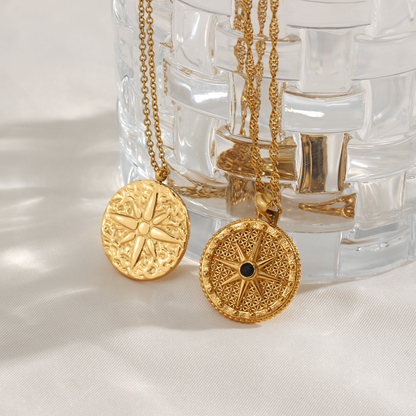 Women's Compass Necklace Gold Stainless Steel - 4
