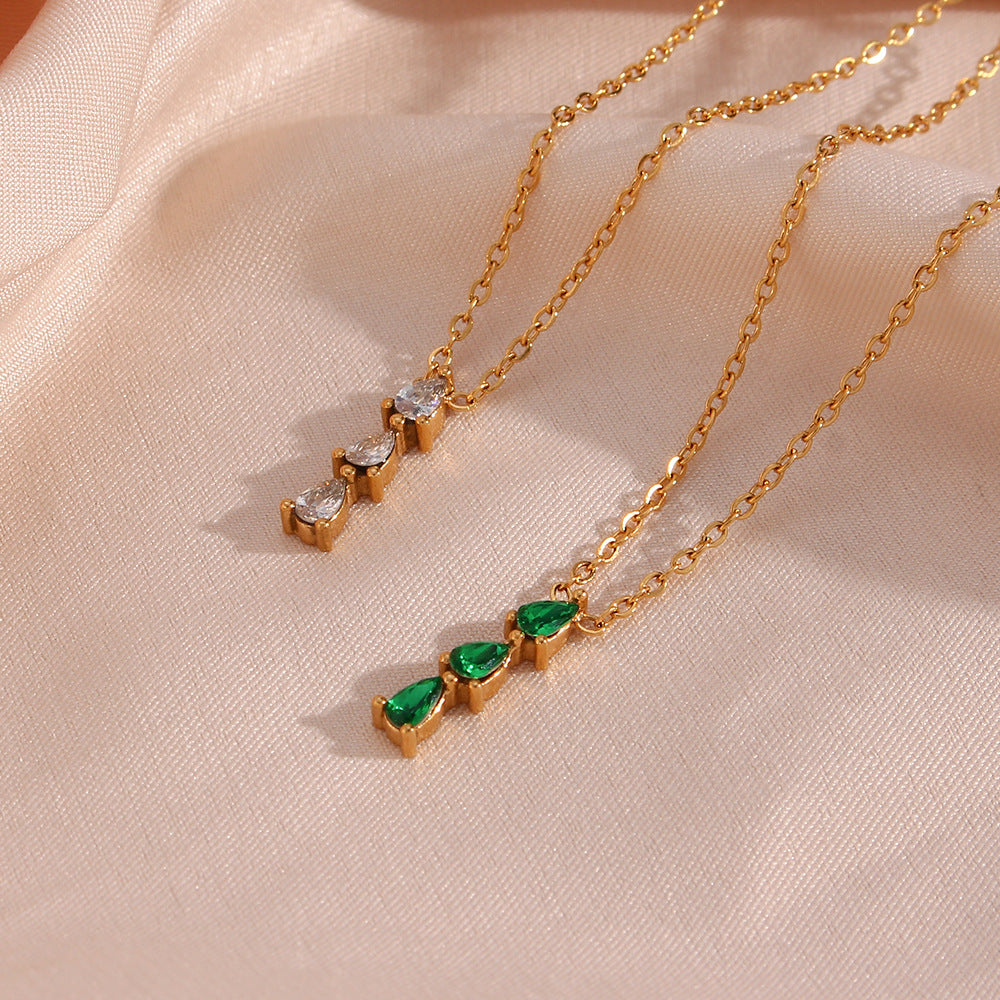 Women's Necklace Gold 18K Stainless Steel with Diamond Simulants - 3