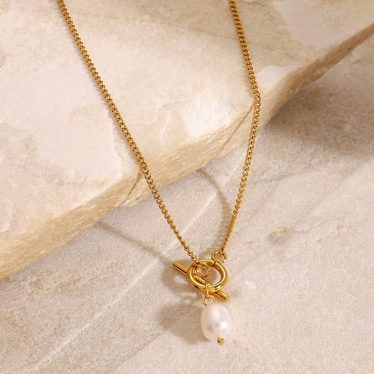 Women's Pearl Necklace White Stainless Steel-Plated 18k Gold - 4