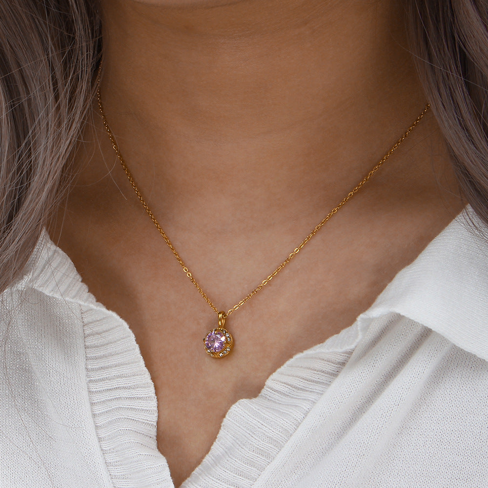 Women's Gemstone Necklace Gold Stainless Steel - 7