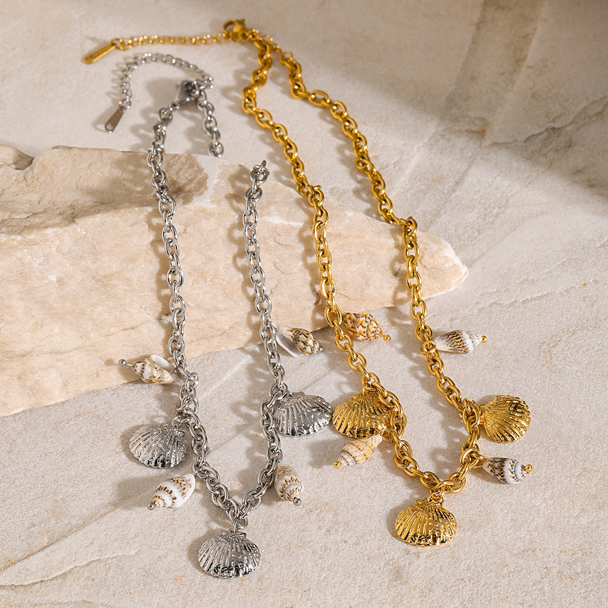 Women's Gold Necklace Coral Seashell Stainless Steel - 7