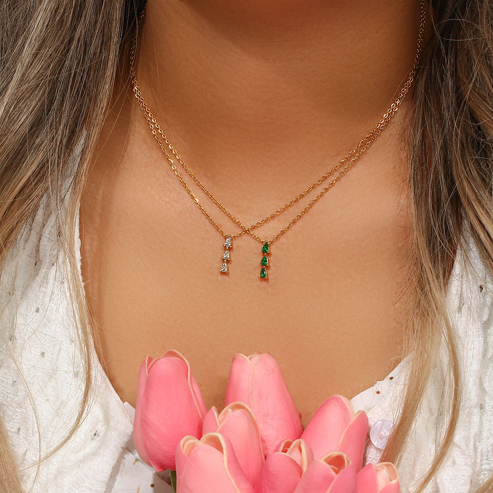 Women's Necklace Gold 18K Stainless Steel with Diamond Simulants - 6