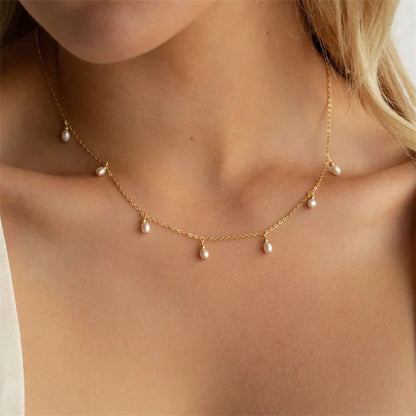 Women's Pearl Necklace Gold Freshwater Pearls Stainless Steel 17-Inch - 3
