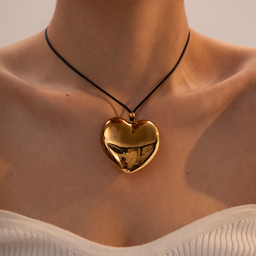 Women's Heart Necklace Gold Stainless Steel 18k - 2