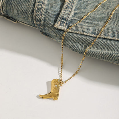 Women's Gold Boot Pendant Necklace Stainless Steel 18k Gold - 4